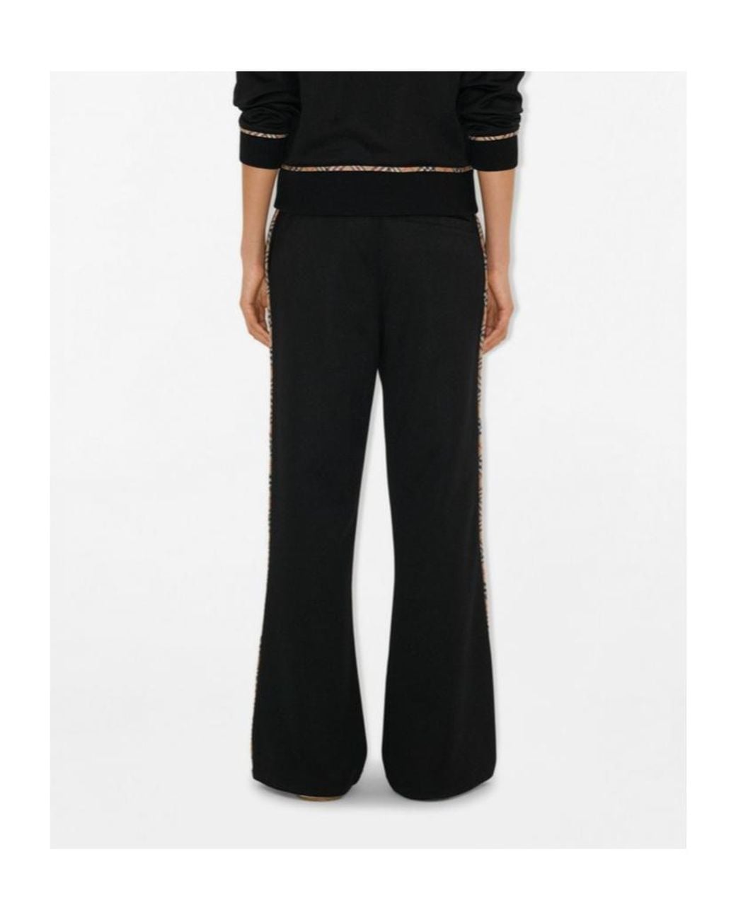 Burberry Black Checked Trim Drawstring Flared Trousers