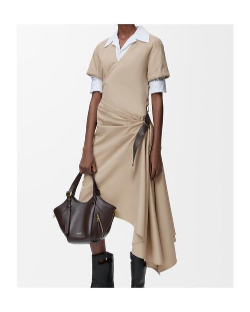 Loewe Natural V-Neck Asymmetric Belted Dress