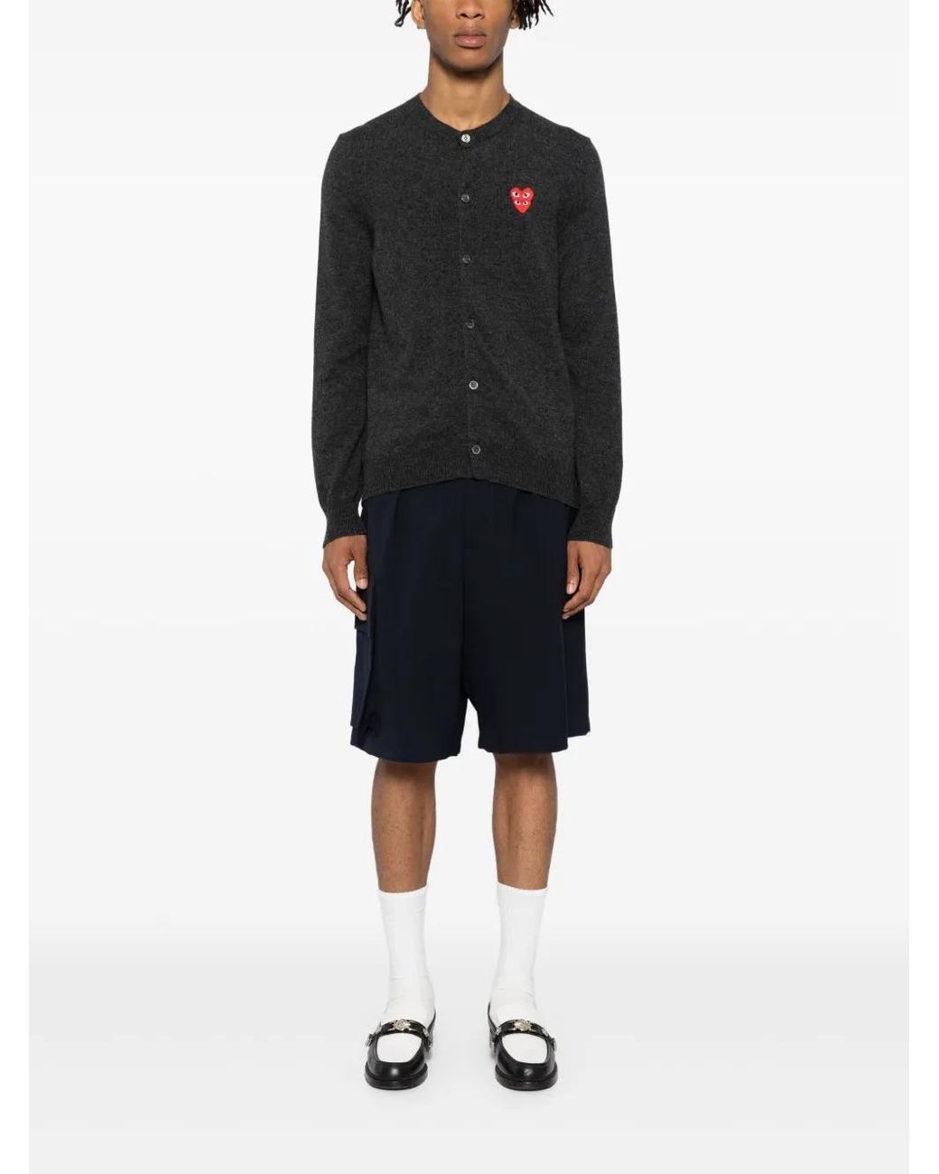 COMME DES GARÇONS PLAY Gray Heart-Patterned Cardigan for men