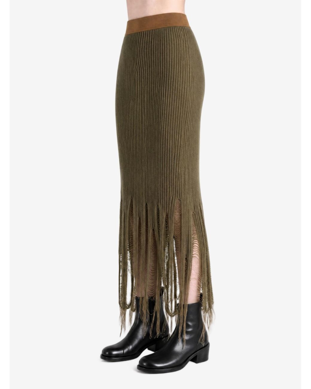 Uma Wang Green Elastic Waist Midi Skirt