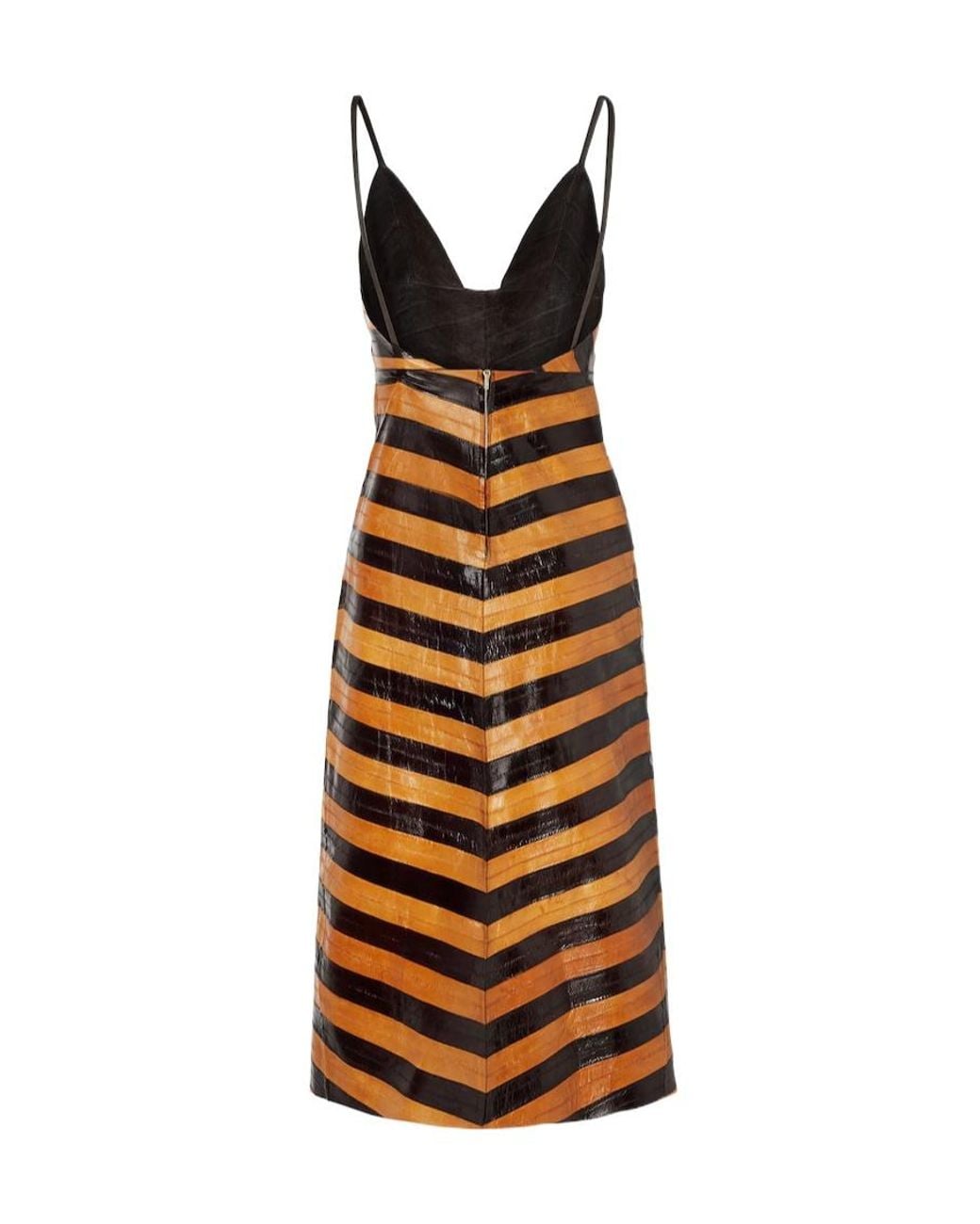 Fendi Orange Two-Tone Chevron Hagfish Leather Dress