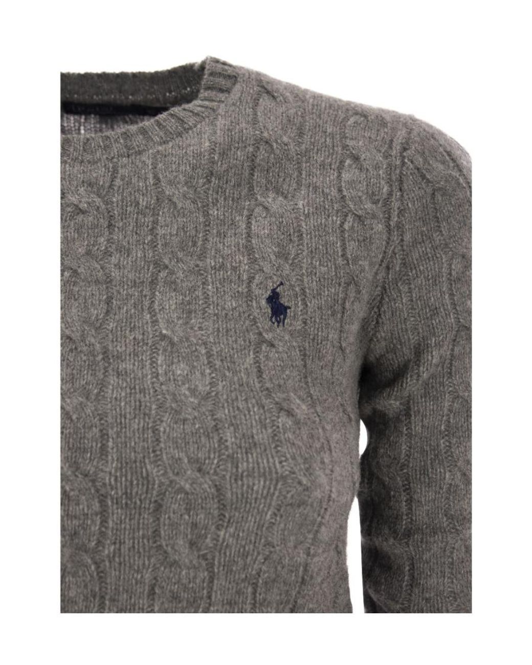 Polo Ralph Lauren Gray Pony Embroidered Cable-Knit Jumper