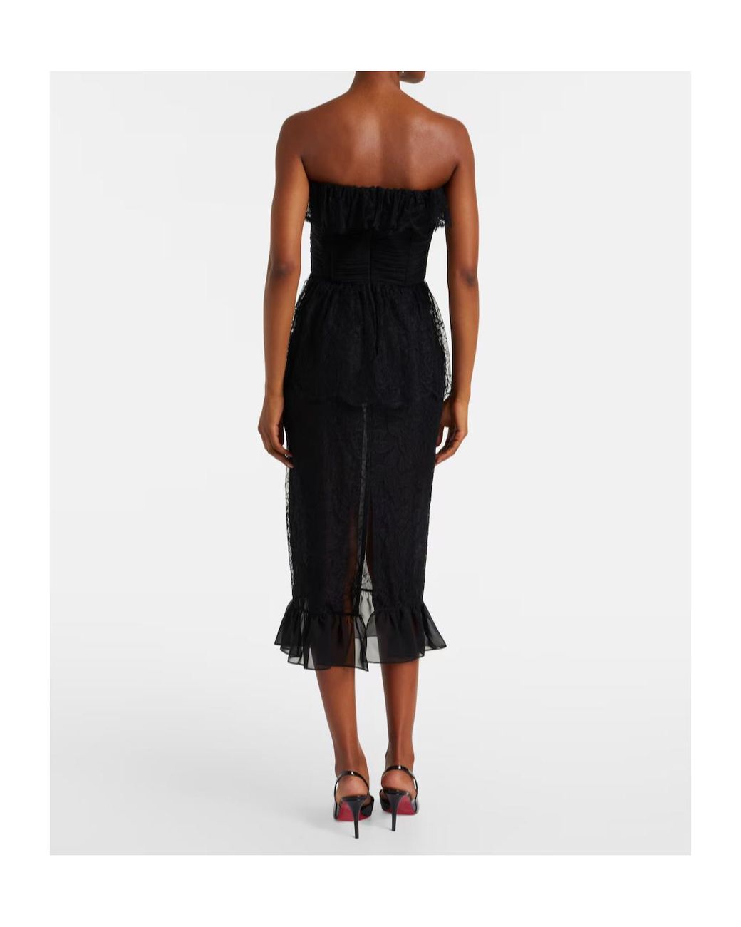 Alessandra Rich Black Lace And Silk Georgette Bustier Dress