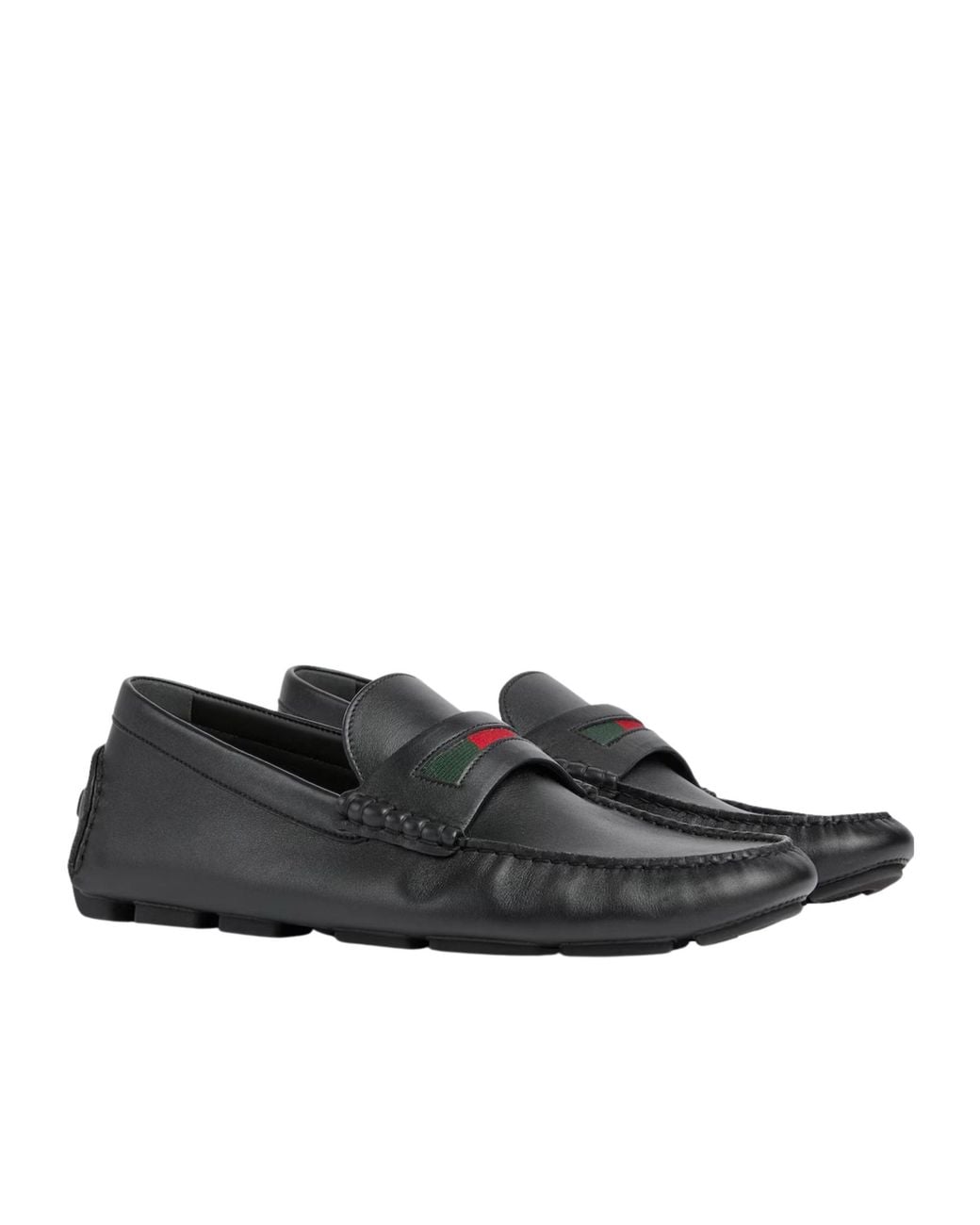 Gucci Black Web Detailed Slip-On Drivers for men