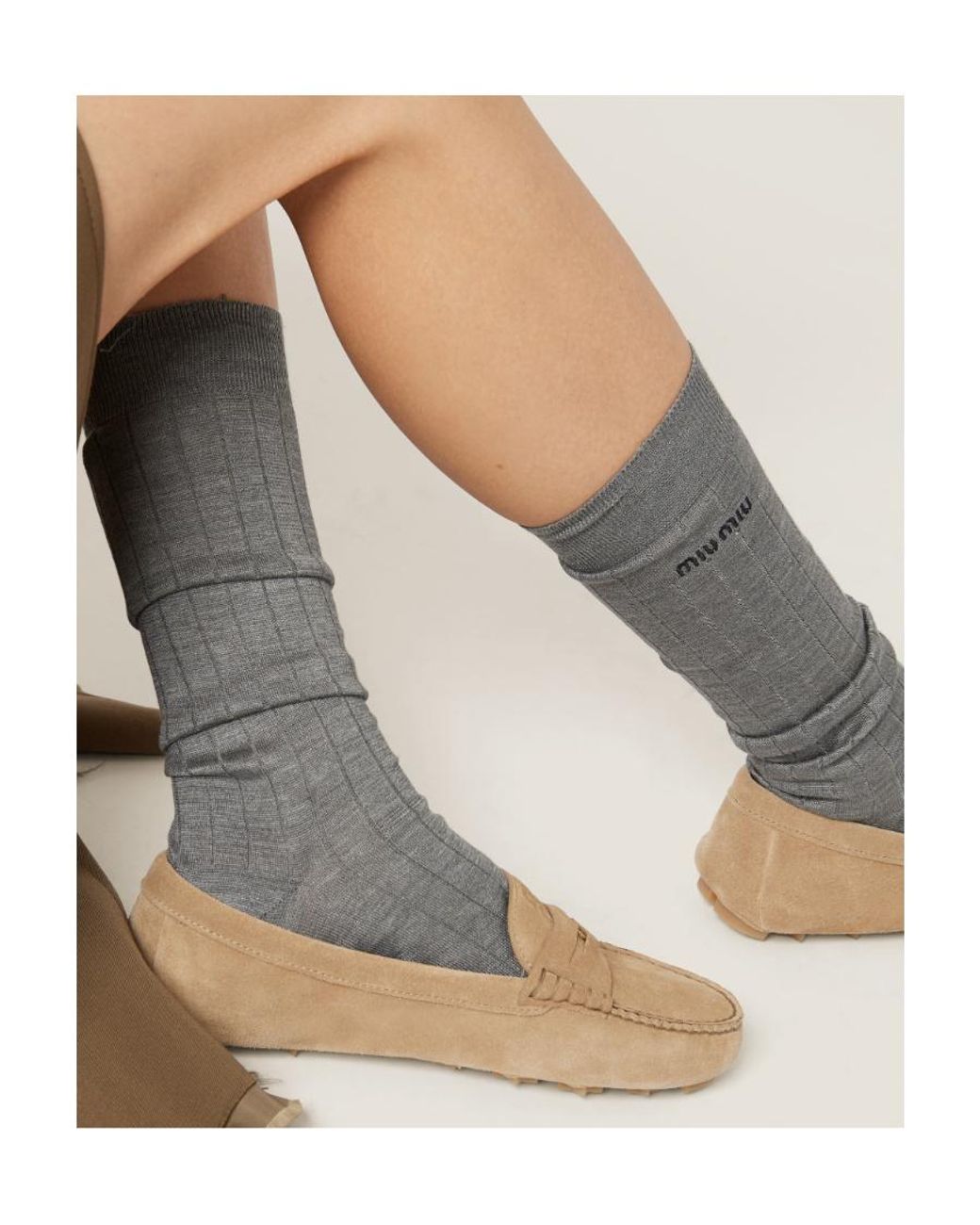 Miu Miu Natural Logo-Plaque Slip-On Penny Loafers