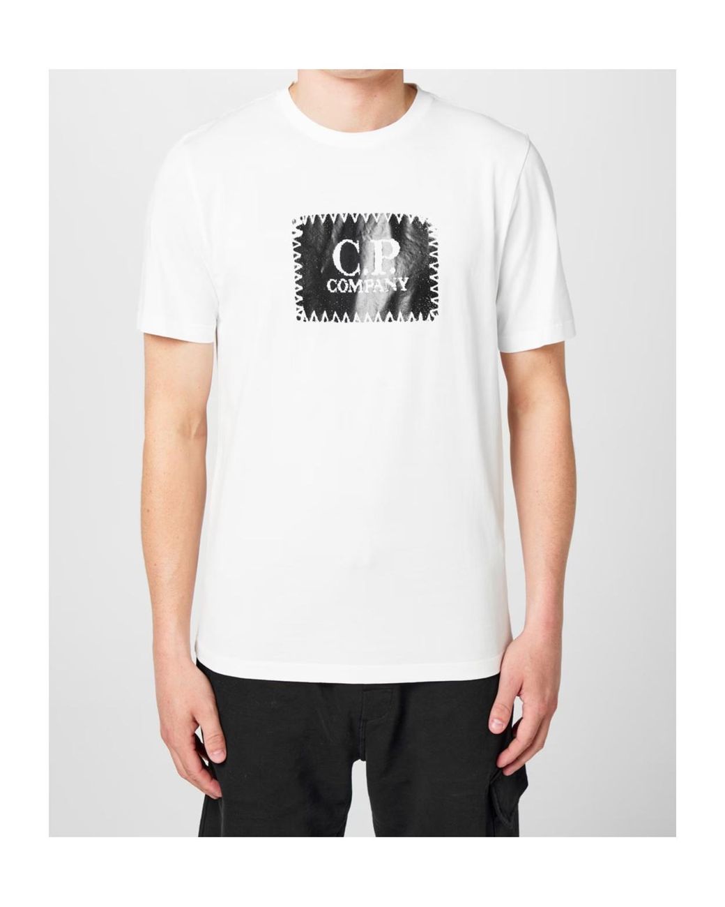 C P Company White Block Logo Regular Fit T-Shirt for men