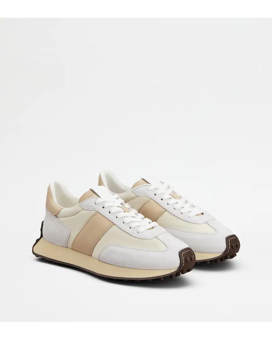 Tod's White Round-Toe Lace-Up Sneakers