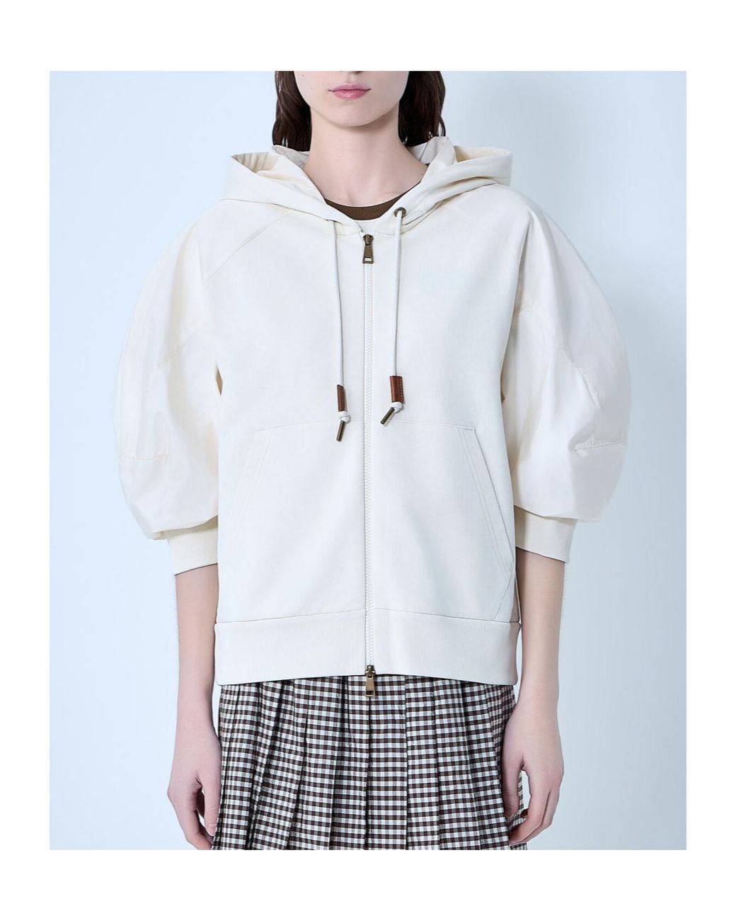 Moncler Natural Puff-Sleeved Zip-Up Hoodie