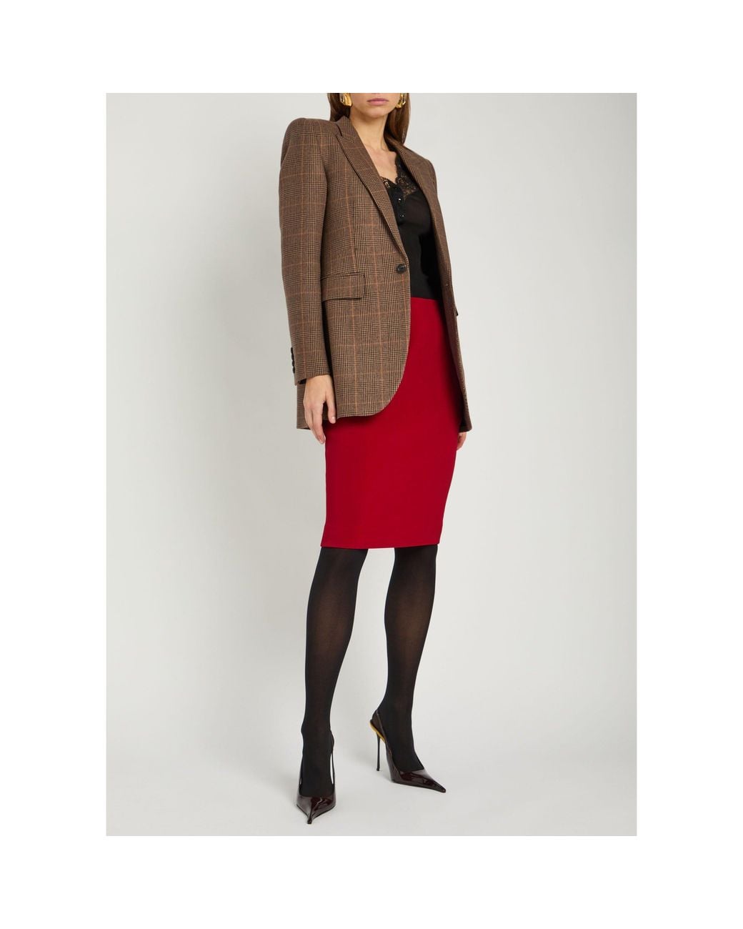 Saint Laurent Brown Houndstooth Wool Blazer