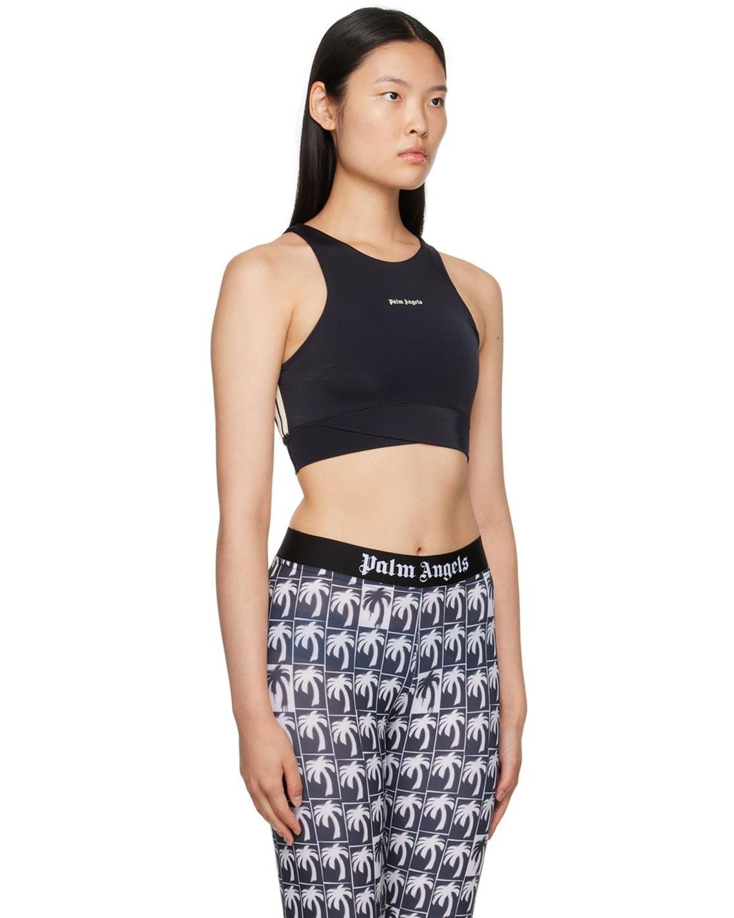 Palm Angels Black Logo Printed Sleeveless Crop Top
