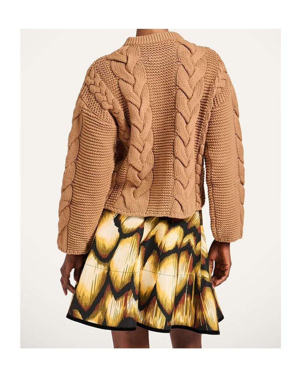 LaDoubleJ Brown Chunky Wool And Viscose And Cashmere Blend Cable Knit Cardigan With Jewel Buttons