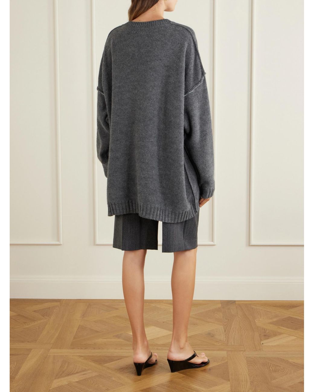 MM6 by Maison Margiela Gray Logo Patch V-Neck Jumper