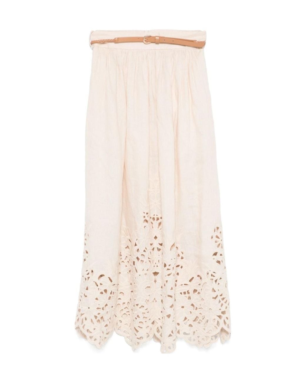 Zimmermann Natural Wylie Embroidered Midi Skirt