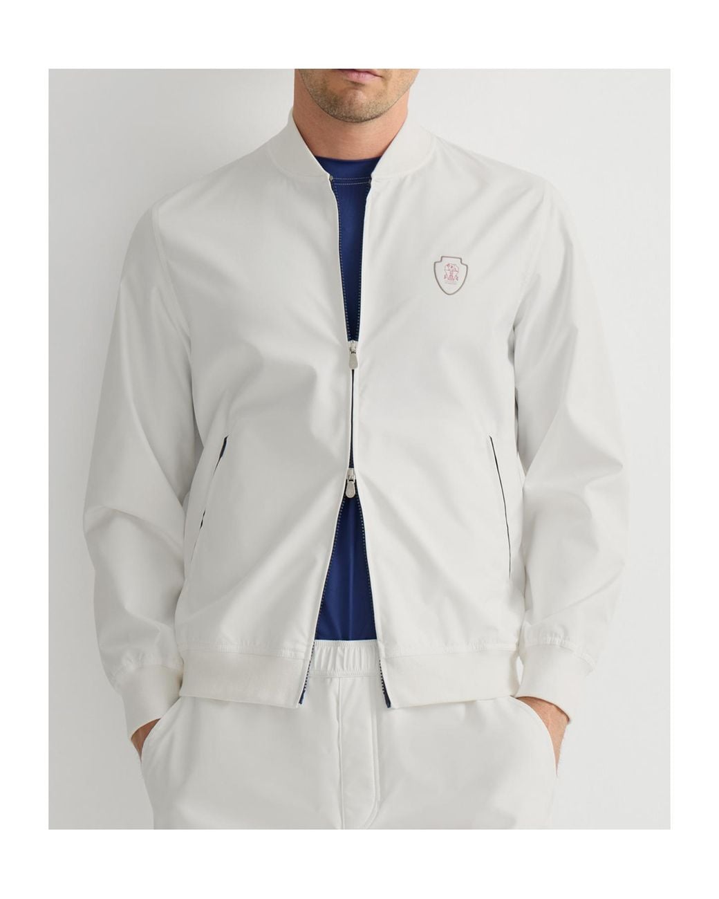 Brunello Cucinelli White Nylon Sweatshirt With Logo And Zipper for men