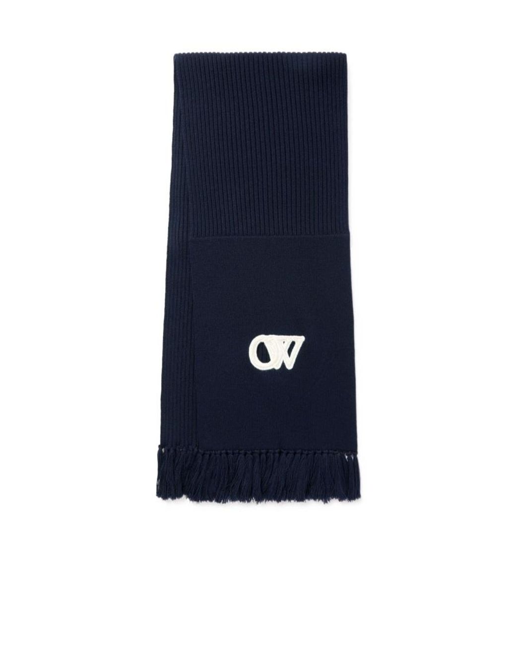 Off-White c/o Virgil Abloh Blue Logo Embroidered Fringed Edge Scarf