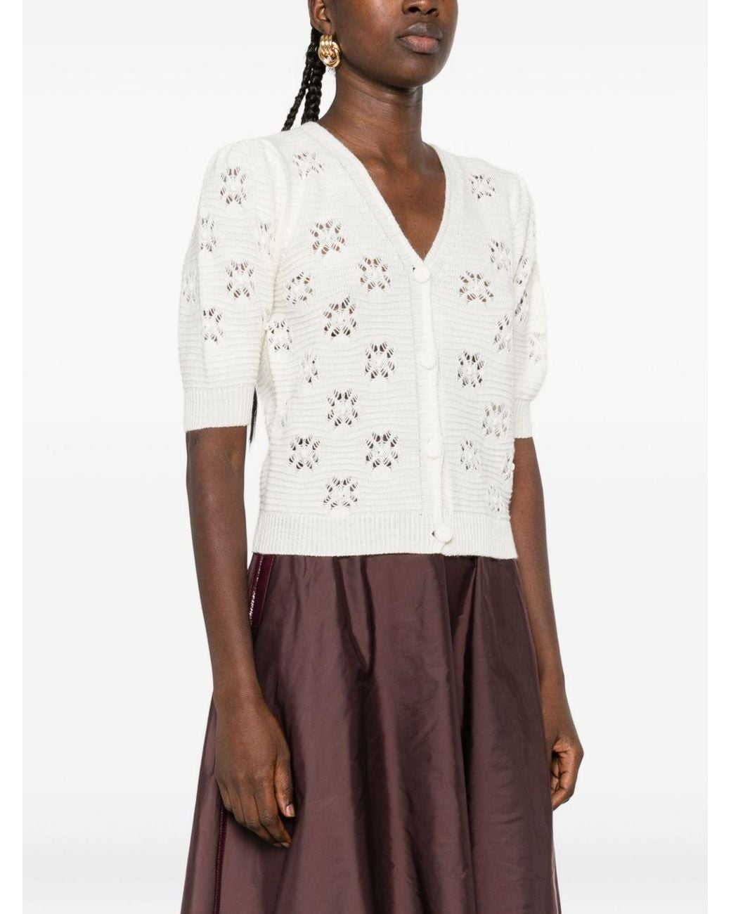 Twinset White Short-Sleeved Open Knitted Jumper