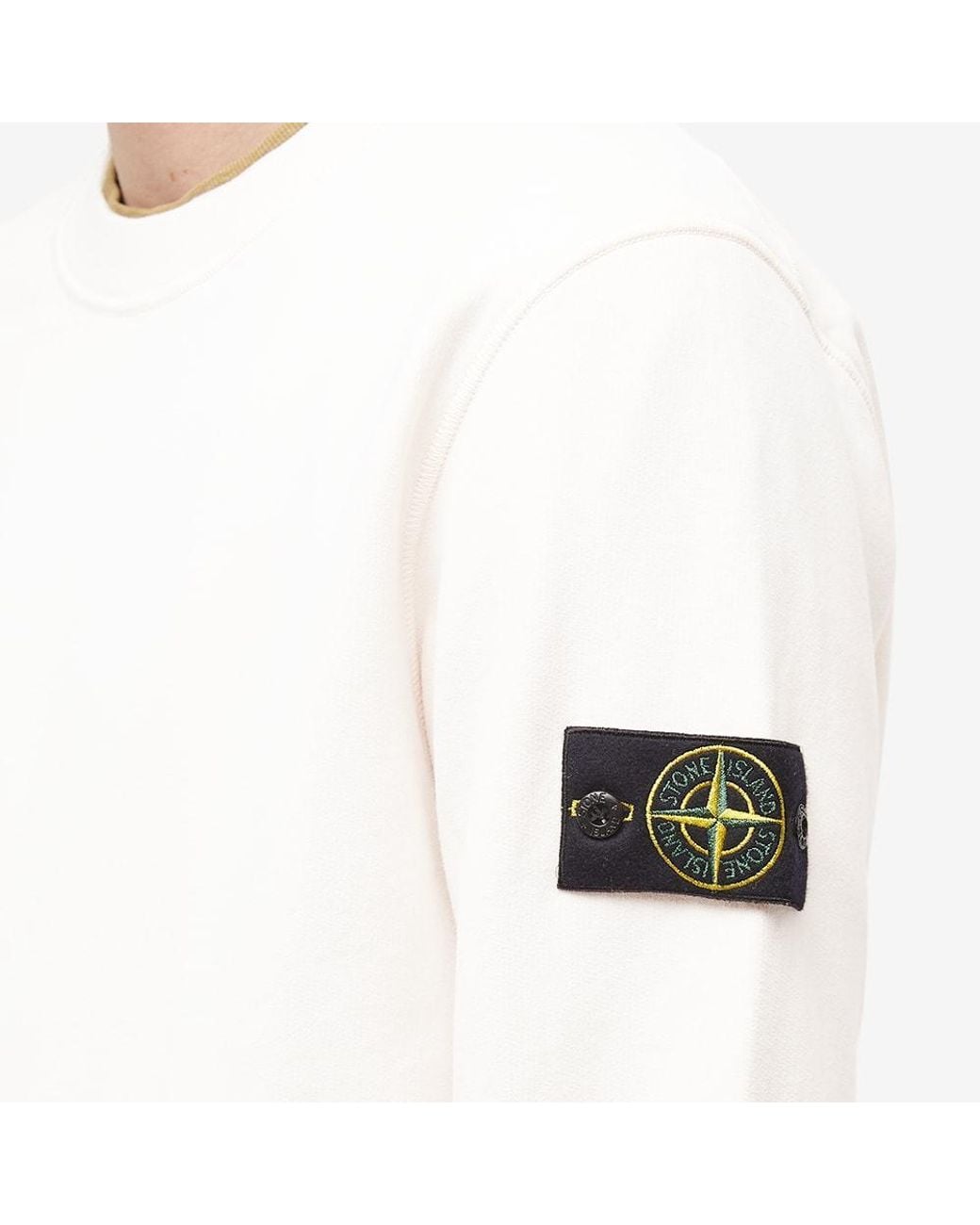 Stone Island White Compass-Patch Crew-Neck Sweatshirt for men