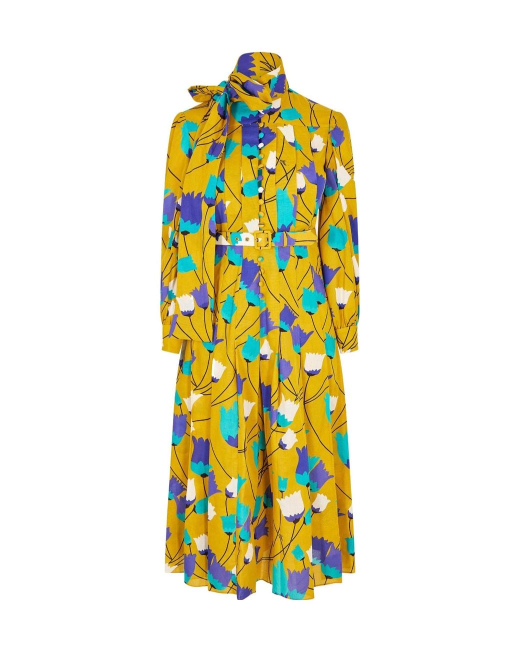Gucci Yellow Floralprint Midi Dress