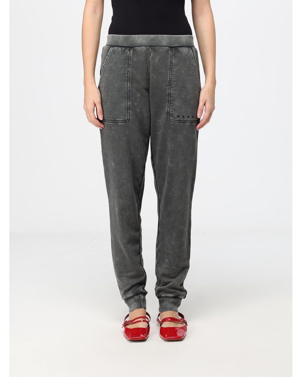 Marni Gray Acid-Wash Logo-Print Track Pants