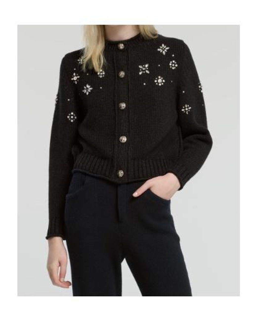 Barrie Black Long-Sleeved Button Cardigan