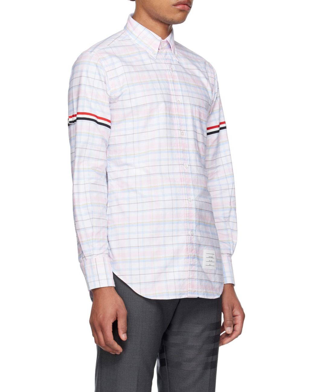 Thom Browne White Checked Long-Sleeved Shirt for men