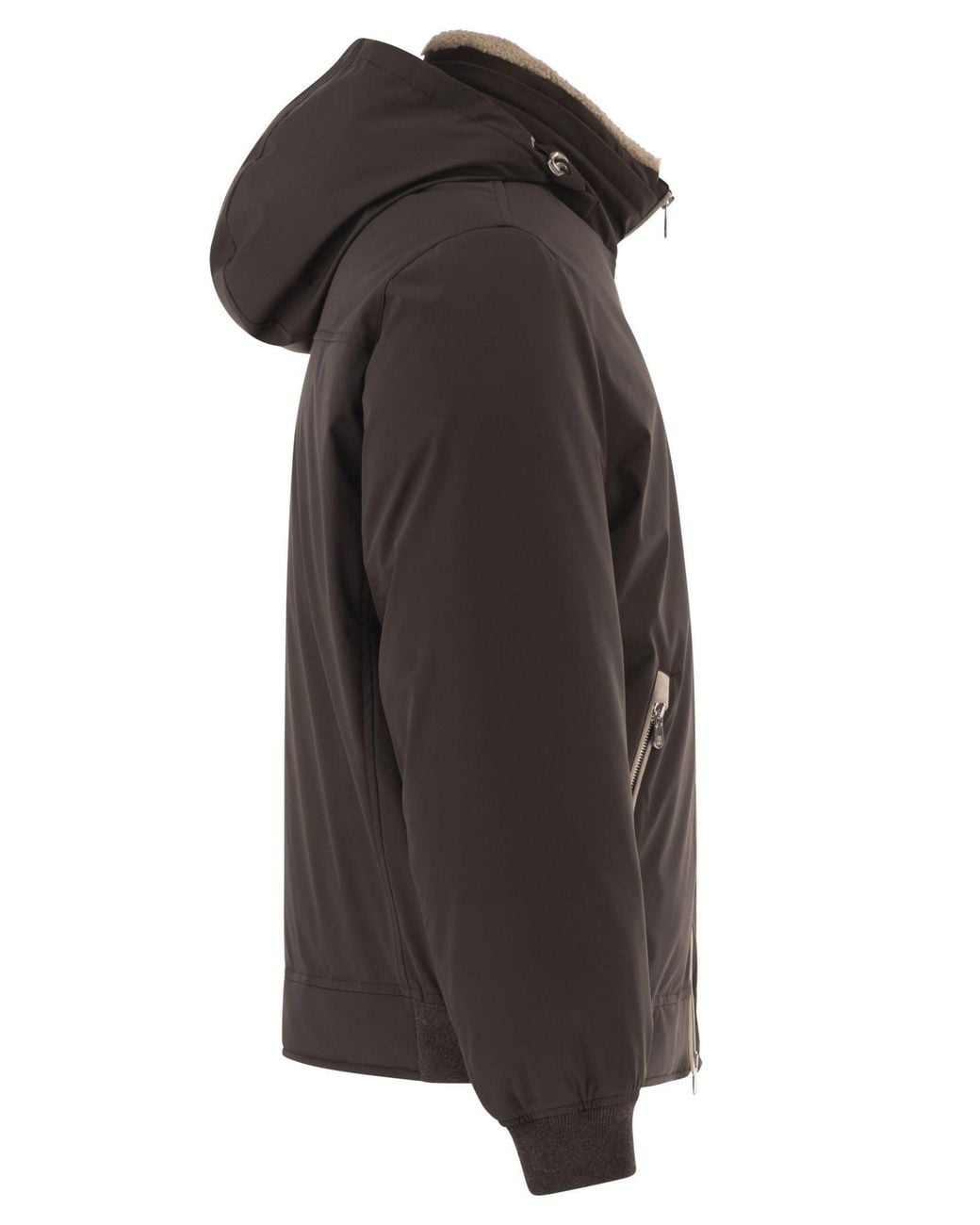 Brunello Cucinelli Brown Sherling Neck Bomber Jacket for men