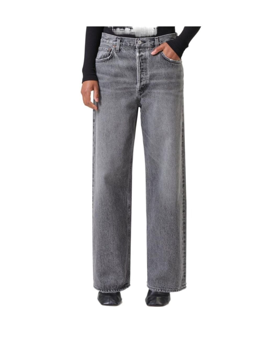 Agolde Black Low Rise Wide-Leg Jeans