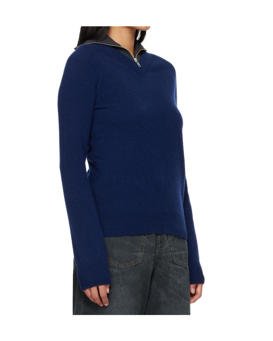 MM6 by Maison Margiela Blue Zip Collar Knitted Sweater