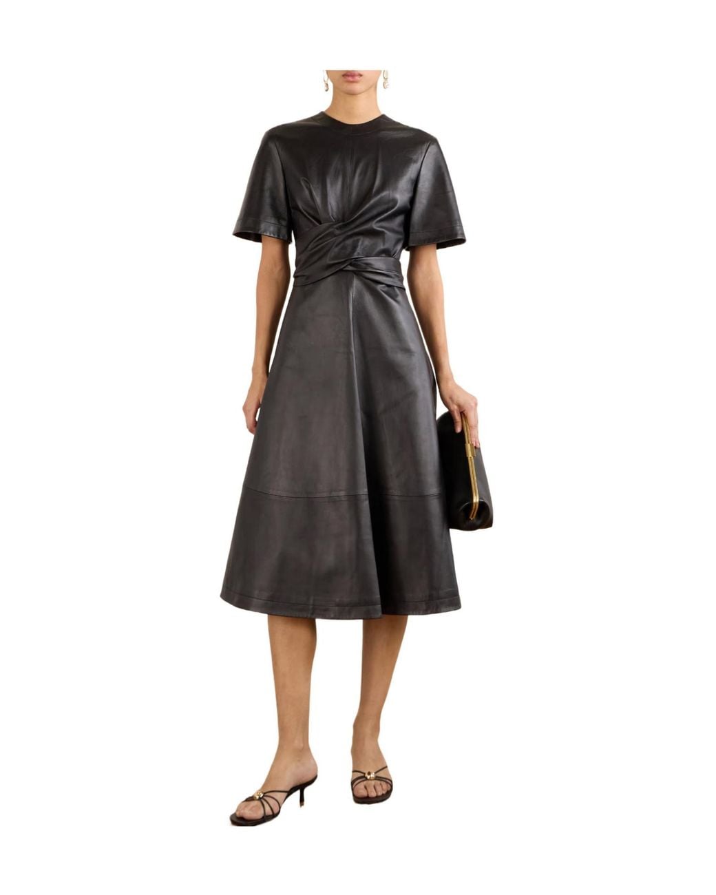 Altuzarra Black Wrap-Effect Paneled Leather Midi Dress