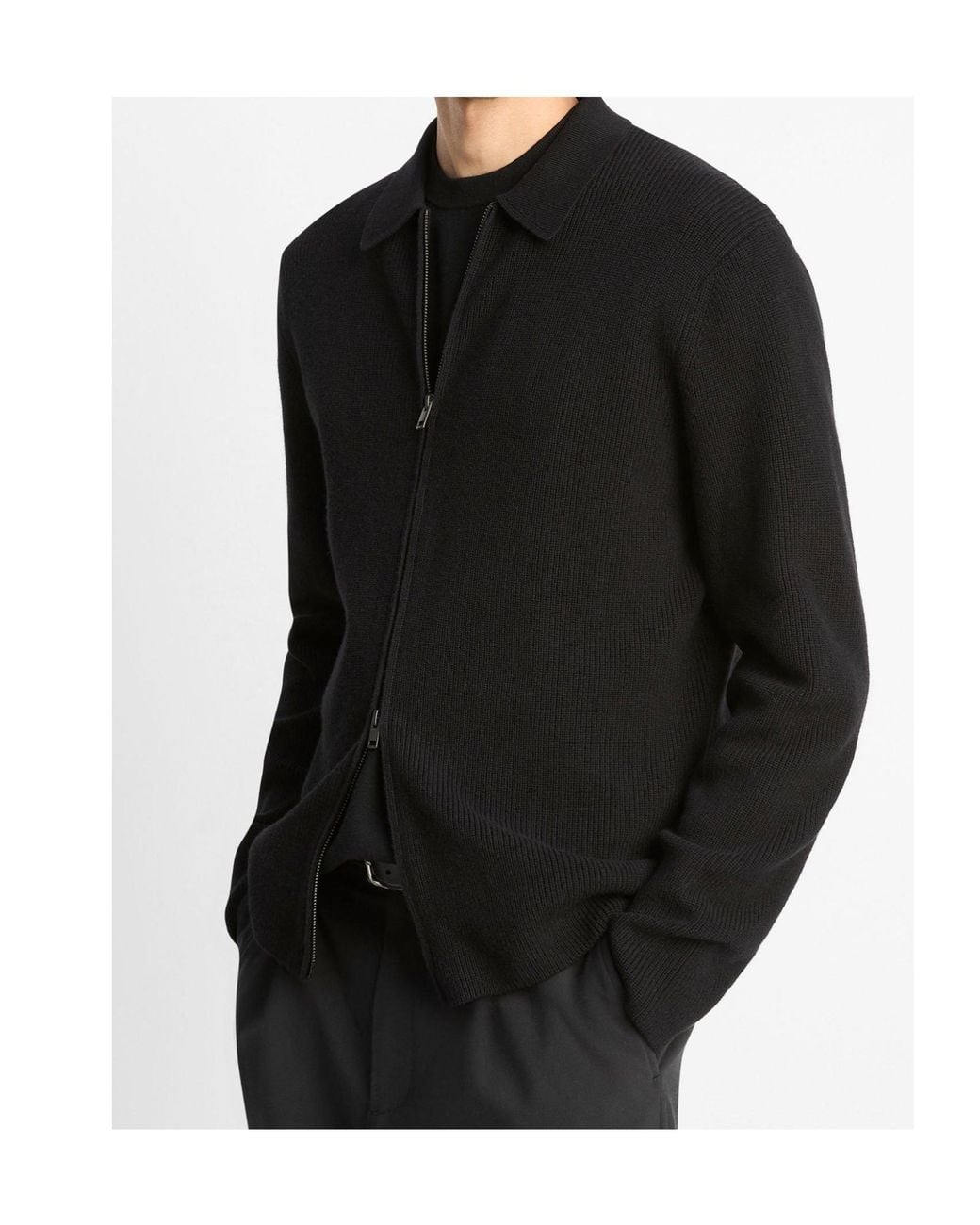 Vince Black Shaker-Stitch Zip Knitwear for men