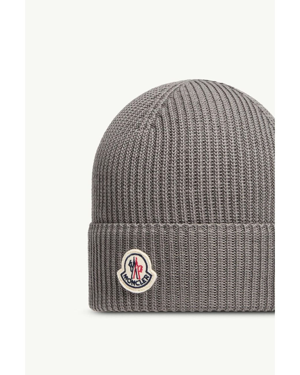 Moncler Gray Logo Patch Ribbed Beanie for men