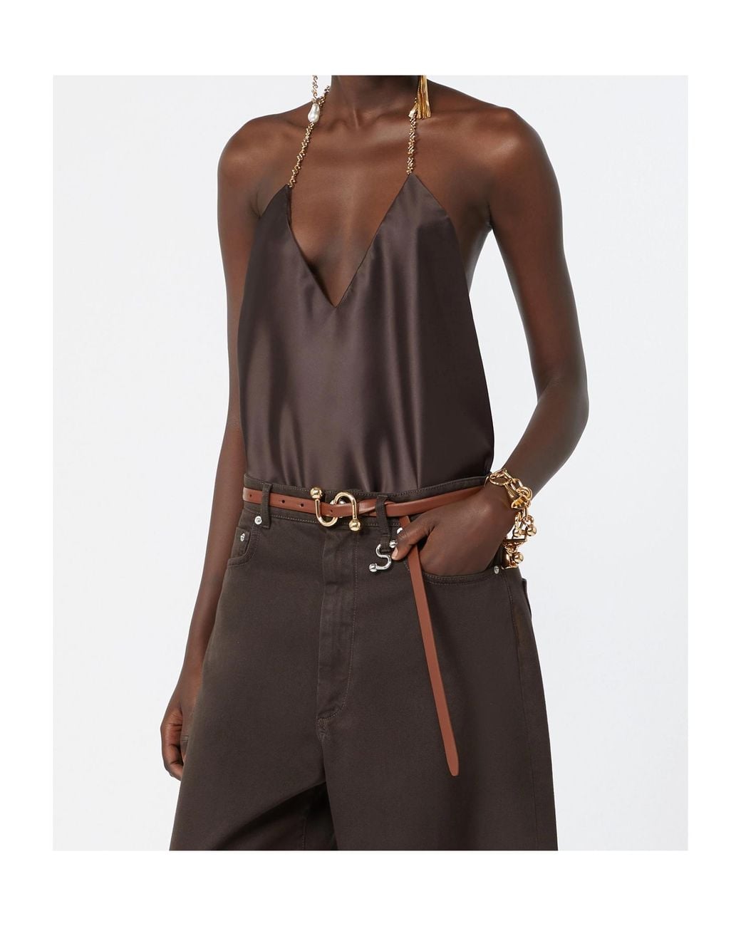 Sportmax Purple Spxpiombo V-Neck Chain-Strap Top