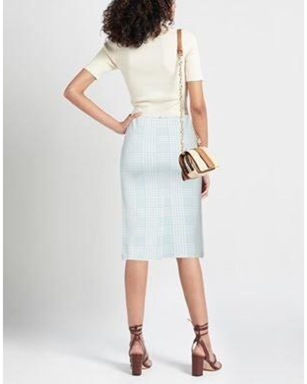 Sportmax Blue Minimalist Versatile Lightweight Knit Plaid Midi Skirt