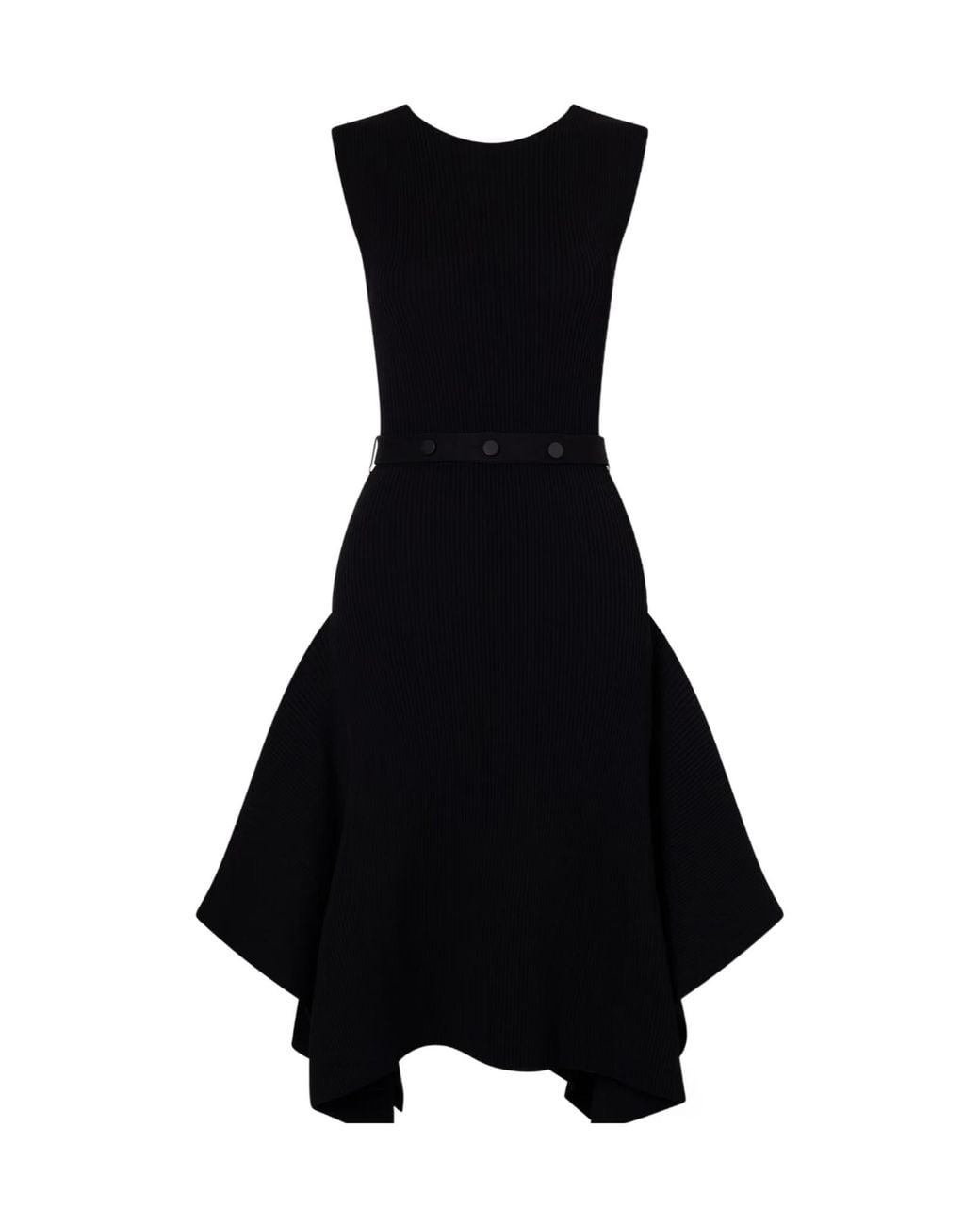 Proenza Schouler Black Artemis Belted Ribbed-Knit Midi Dress