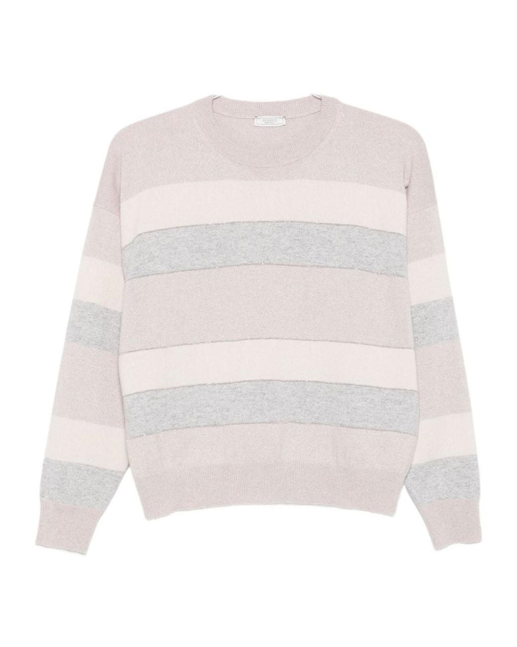 Peserico White Rhinestone Striped Knitwear