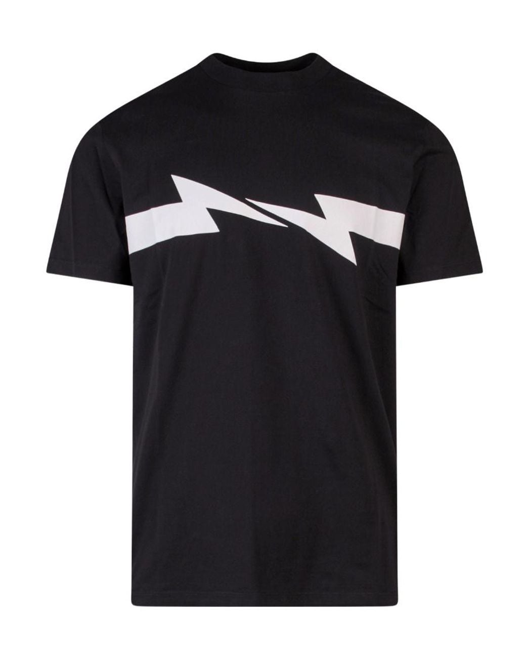 Neil Barrett Black Thunderbolt-Print Cotton T-Shirt for men