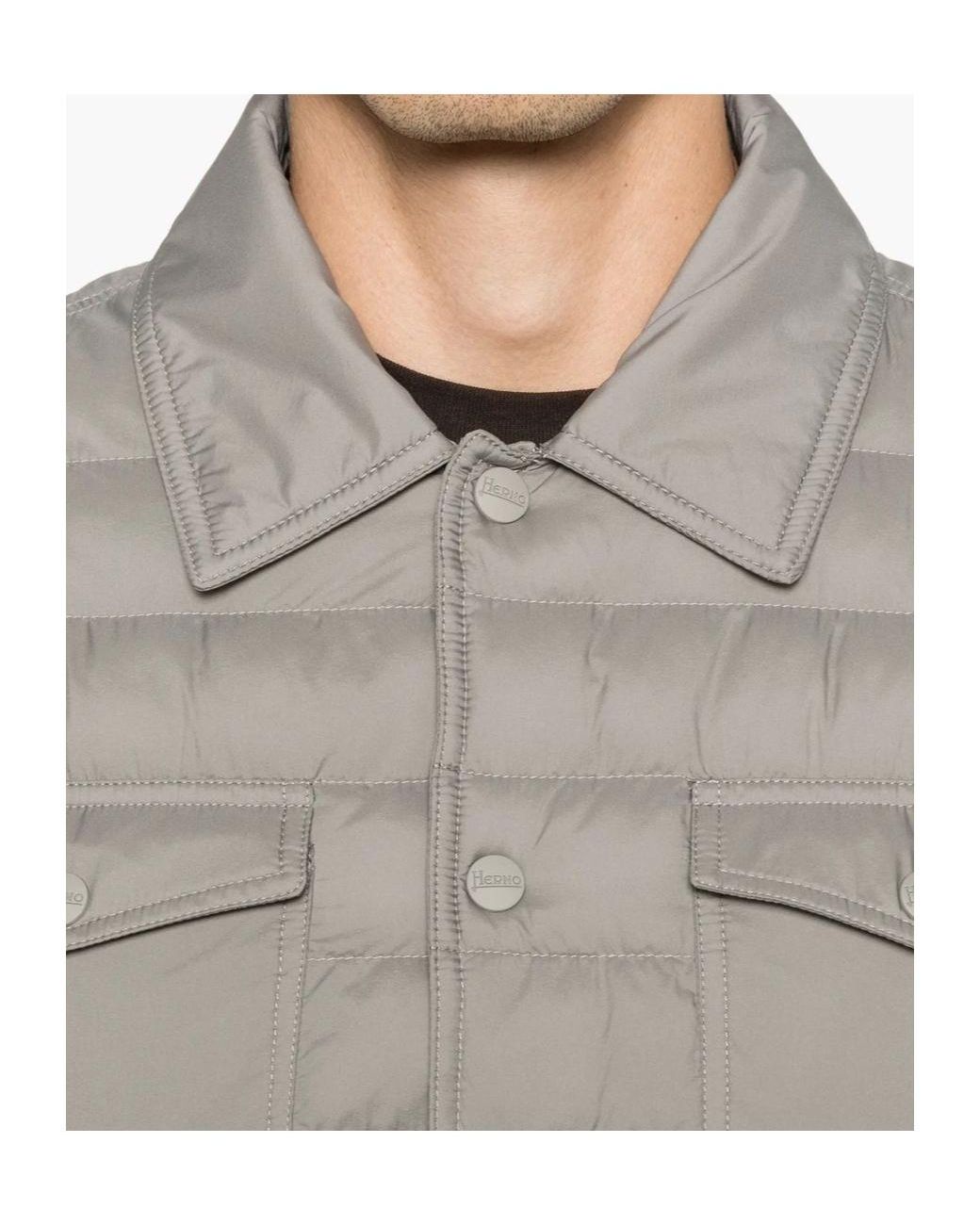 Herno Gray Quilted Press-Stud Jacket for men