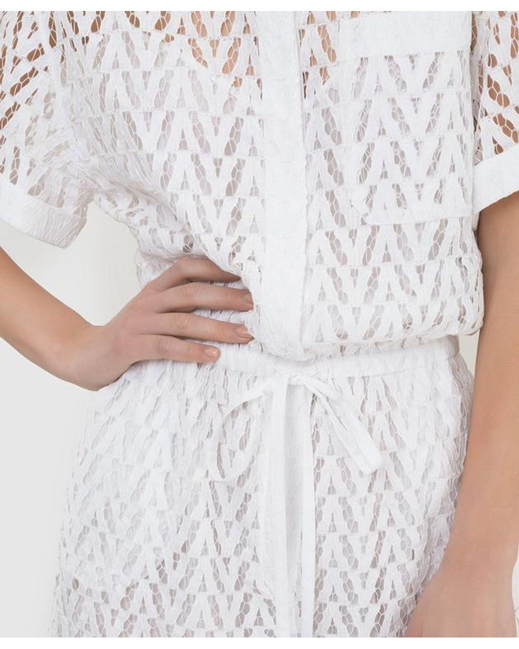Valentino White Hollowed-Out Pattern Jumpsuit