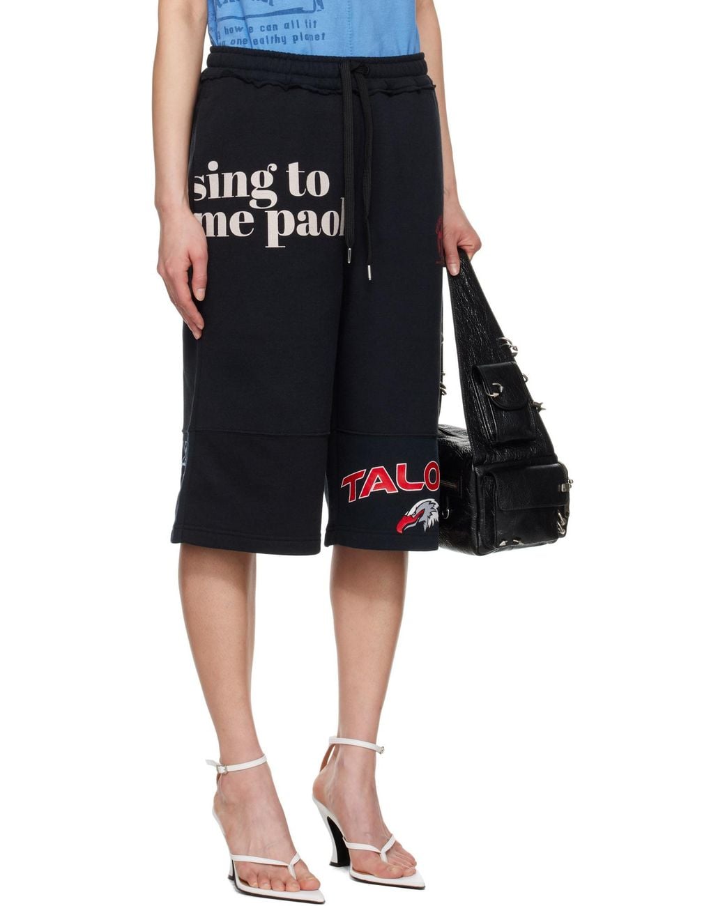 MARINE SERRE Black Regenerated Graphic Sweatshirts Drawstring Shorts