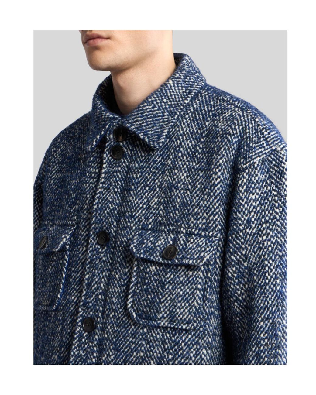 Etro Blue Herringbone Shirt Jacket for men