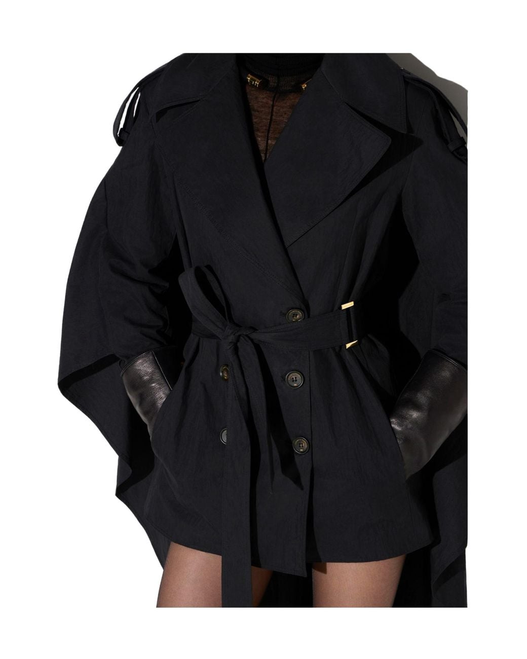 Elisabetta Franchi Black Belted Cape-Panel Coat
