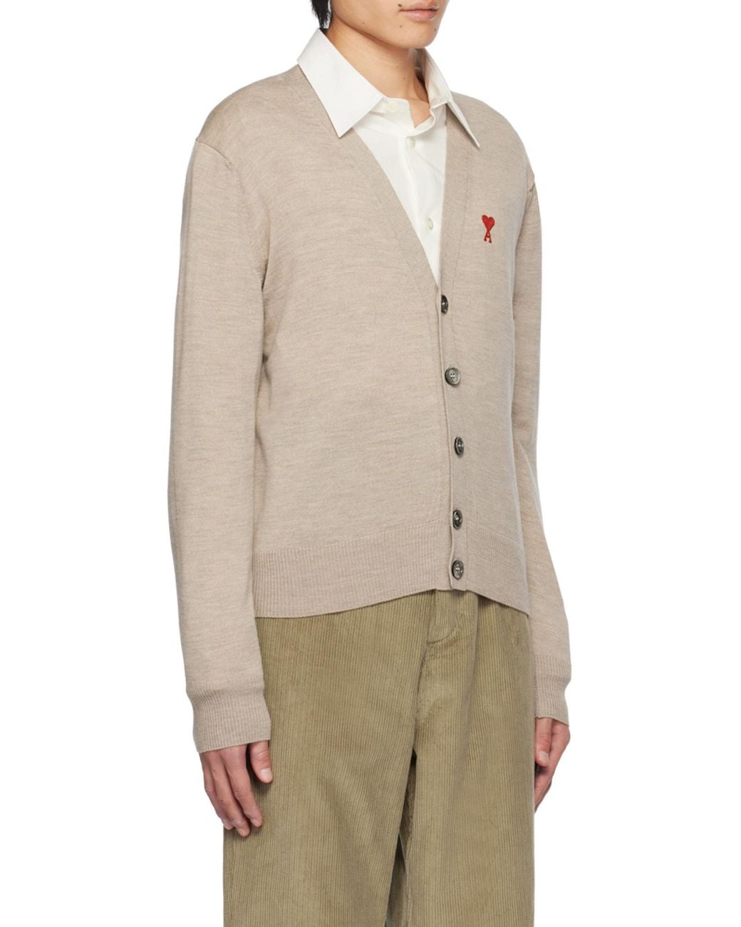 AMI Gray Ami De Coeur Logo Embroidered Buttoned Cardigan for men