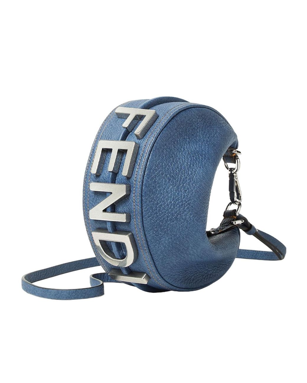 Fendi Blue Graphy Logo Lettering Mini Hobo Bag