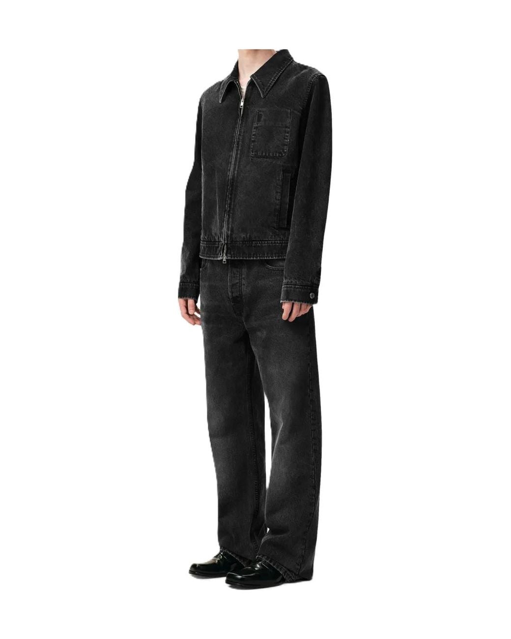 AMI Black Ami Zip-Up Denim Jacket for men