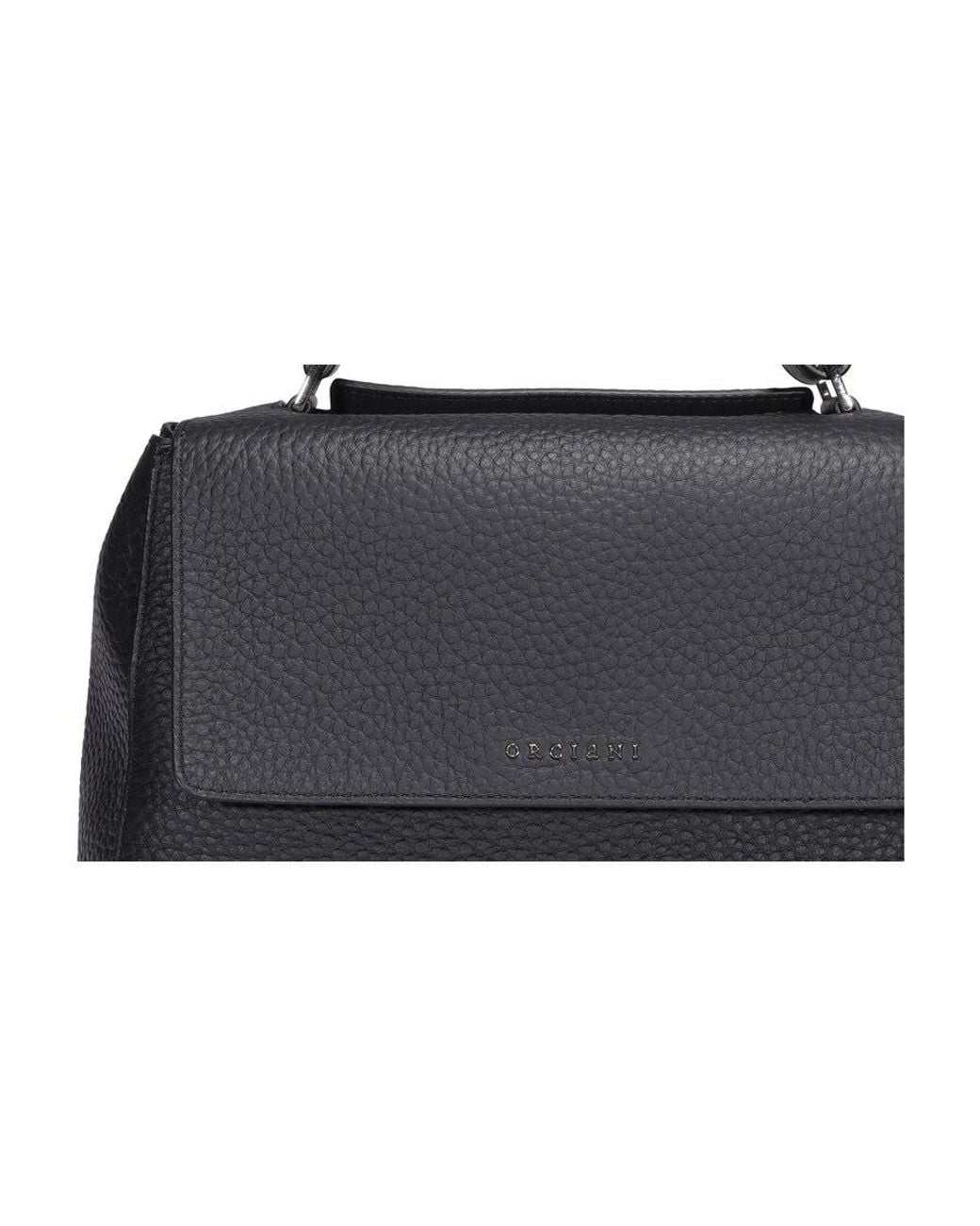 Orciani Black Sveva Logo Lettering Medium Shoulder Bag
