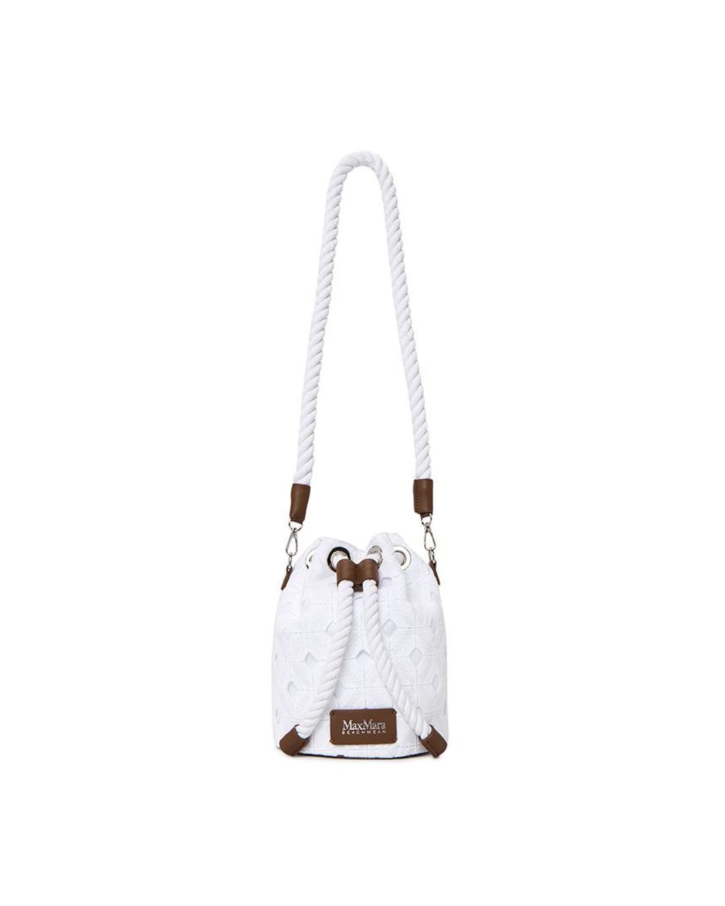 Max Mara White Rope-Detail Floral-Lace Bucket Bag