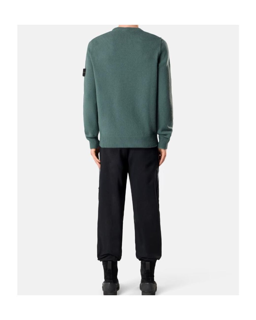 Stone Island Green Logo Patch Crewneck Sweater for men