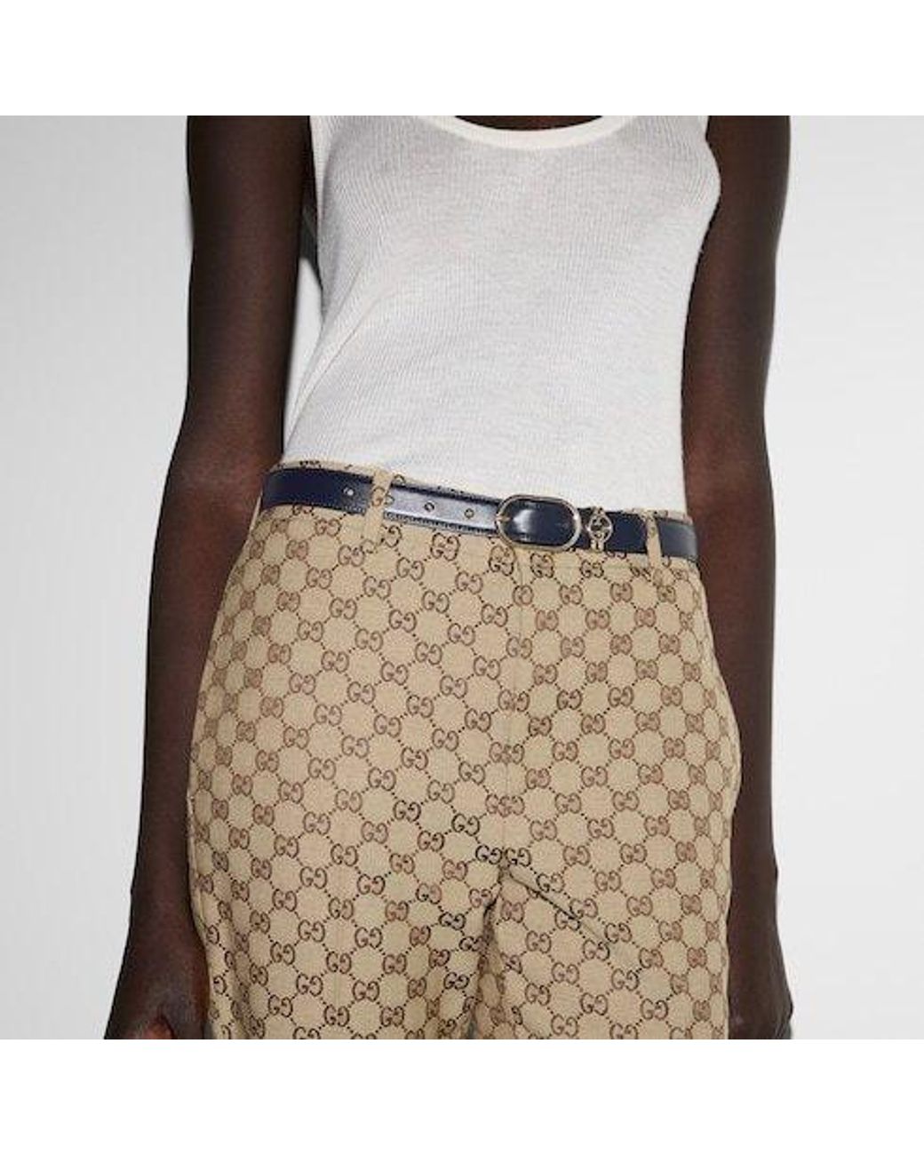 Gucci White Oval Buckle Logo Belt