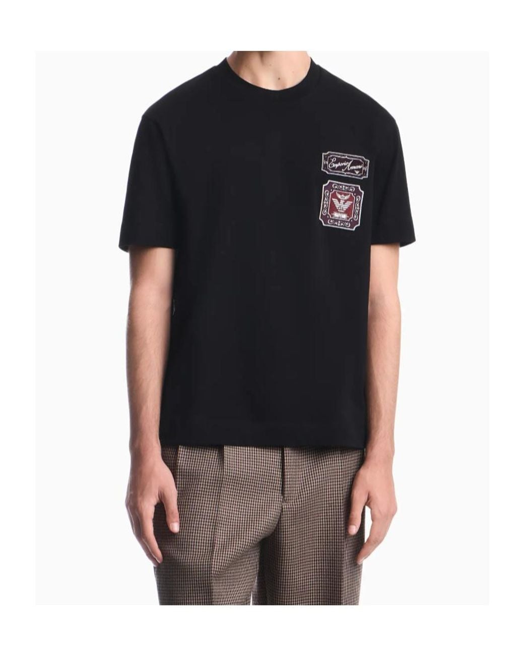Emporio Armani Black Short-Sleeve Crew-Neck T-Shirt With Badge Appliqué for men