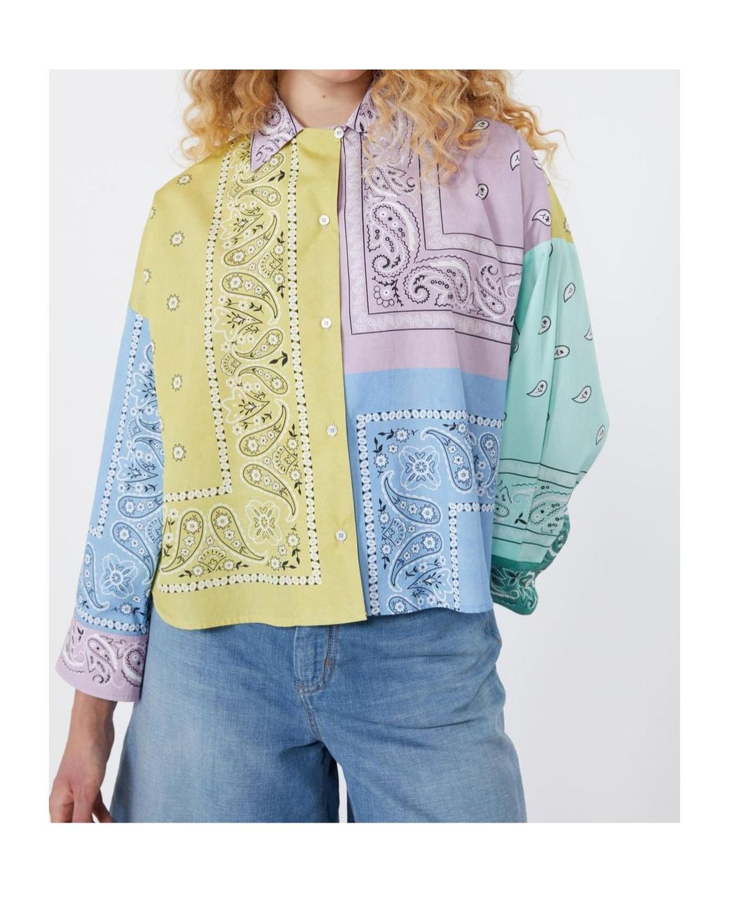 Weekend by Maxmara Blue Patchwork Bandana-Print Shirt